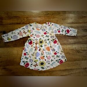Girls' White Floral Long-Sleeve Cotton Dress - Multicolor Flower Print